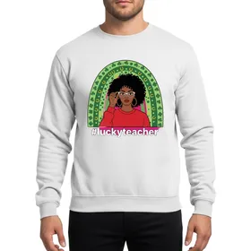 Lucky Teacher St. Patrick's Black Woman Natural Hair Green Rainbow Shamrocks Sweatshirt