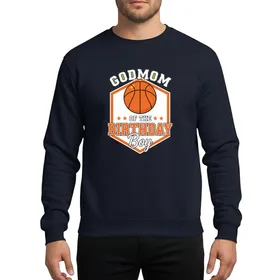 Godmom Of The Birthday Boy Athletic Basketball Celebration Orange White Hexagon Design Sweatshirt