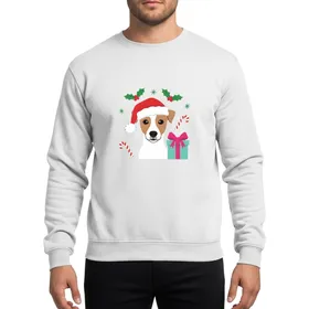 Cartoon Jack Russell Terrier Santa Hat Holly Candy Cane Dog Mom Dad Xmas Present Sweatshirt