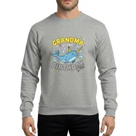 Hand-Drawn Narwhal GRANDMA of THE BIRTHDAY Girl Family Party Celebration Sweatshirt