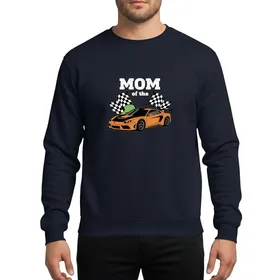 Mom of Birthday Boy Racing Orange Sports Car Checkered Flags Distressed Typography Sweatshirt