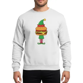 Whimsical Cheeseburger Elf Family Matching Holiday Outfit: Cartoon Foodie Character with Striped Legs Sweatshirt