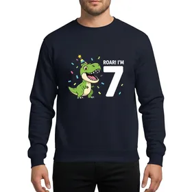 Roar! I'm 7! Green T-Rex Dinosaur 7th Birthday Party Cartoon Confetti Kid Sweatshirt