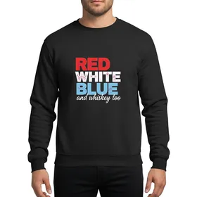Patriotic Distressed Red White Blue & Whiskey Script 4th of July Celebration Sweatshirt
