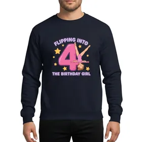 Flipping Into 4th Birthday Girl Gymnast Party Pink Four Star Graphic Sweatshirt