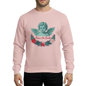 Classical Engraved Cherub Peace On Earth Garland Christmas Poinsettia Teal Crimson Design Sweatshirt