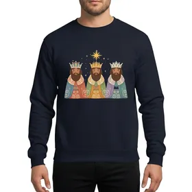 Christmas Epiphany Three Kings Following Golden Star Specks Rustic Folk Art Muted Hues Sweatshirt