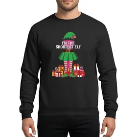 Whimsical 'I'm The Shortest Elf' Family Christmas Art: Green Elf Hat, Striped Stockings, Presents Sweatshirt