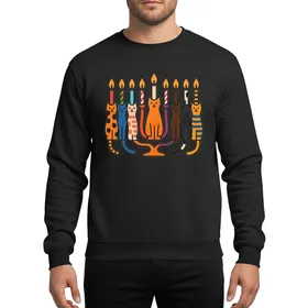 Whimsical Nine Cat Menorah Flat Vector Hannukah Chanukah Holiday Love Design Sweatshirt