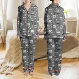3pc Crew Neck Short Sleeve Comfort Ensemble - 'NOPE not today' 'OVER THINKING' Monochromatic Lounge Art Satin Pajamas Set