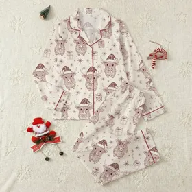 Mooey Christmas Highland Cow: Whimsical Leopard Hat & Heart Glasses Rustic Loungewear Satin Pajamas Set