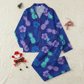 Pineapple Enthusiast's: Indigo Teal Lavender Tropical Canvas Print Low Top Footwear Satin Pajamas Set