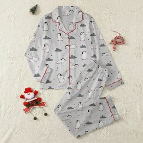 Penguin Lovers' Whimsical Low Top Canvas Sneakers: Hand-Drawn Playful Pattern Satin Pajamas Set