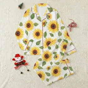 Sunflower Lover's Personalized Backpack: Hand-Painted Watercolor Floral Pattern - Custom Gift Satin Pajamas Set