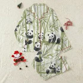 Panda Lover Whimsical Watercolor Bamboo Forest Canvas Low-Top Footwear Satin Pajamas Set