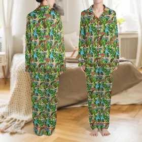 Artisan Supporter's Loungewear: Vibrant Green Foliage & Inclusive Hands Pattern Pajamas Satin Pajamas Set