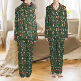 Expecting Parents Christmas Gingerbread Baby Reveal All-Over Pattern Festive Design Kid Satin Pajamas Set