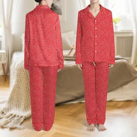 Unisex Holiday Word Pajama Pants: Vibrant Christmas Red 'Merry & Bright' Design - Cozy Loungewear Satin Pajamas Set