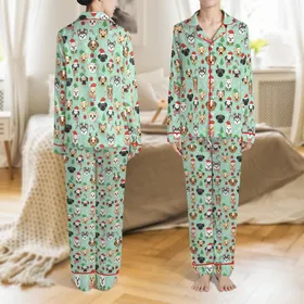 Dog Lover Family Christmas Pajamas: Festive Cartoon Dogs & Holiday Gifts Sleep Set Satin Pajamas Set