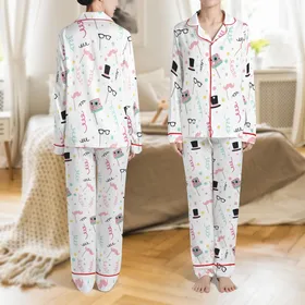 Pajama Party Whimsical Sleep Set: Photo Booth Props, Confetti & Streamers Print Satin Pajamas Set
