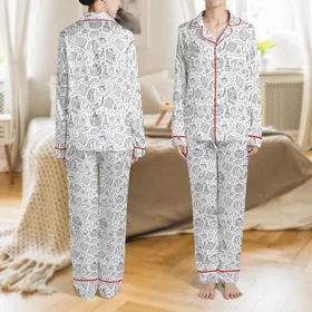 Kids' Whimsical Pancake & Pajamas Birthday Sleepwear Set - Hand-Drawn Breakfast Doodle Satin Pajamas Set