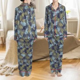 Boys' (2-16 Years) Pajama Set Sewing Pattern: Abstract Distressed Botanical - Muted Charcoal Indigo Olive Gold Satin Pajamas Set