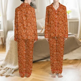 Bridesmaid & Bridal Party Personalized Rose Monogram Floral Burnt Orange Silky Satin Loungewear Satin Pajamas Set