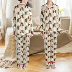 Personalized Pet Pajamas: Custom Photo & Name Dog Cat Portrait Loungewear Sleepwear Satin Pajamas Set