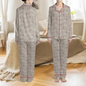 Family Matching Personalized Ribbed Loungewear: Floral Script Name 2-Piece Set Satin Pajamas Set
