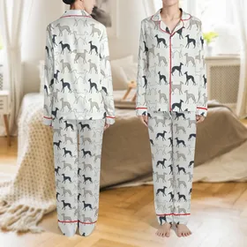 Greyhound Whippet Galgo: Minimalist Italian Greyhound Pattern Bamboo Stretch Bodysuit Satin Pajamas Set