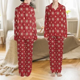 Greyhound Whippet Galgo Dog Fair Isle Christmas Red Geometric Zip Fleece Pajamas Satin Pajamas Set