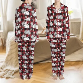 Women's Digital Pajama Sewing Pattern: Buffalo Plaid Bunny Bear Loungewear & Sleepwear Satin Pajamas Set