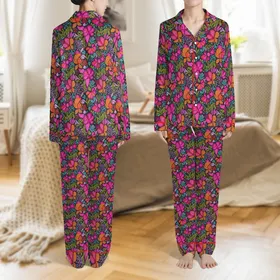 Women's Indian Floral Hand Block Print Cotton Pajama Set: Vibrant Abstract Botanical Nightwear Satin Pajamas Set