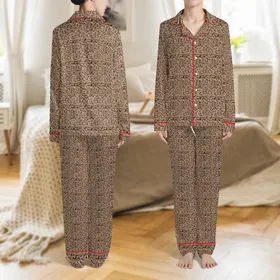 Sophisticated Style: Interconnected Flowing Script Initials - Deep Chocolate & Warm Caramel Design Satin Pajamas Set
