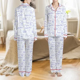 Sleepyhead's Whimsical Periwinkle Doodle All-Over Pattern Satin Short-Sleeve Pajamas Set