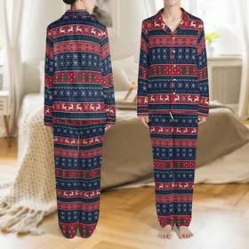 Personalized Dog Sleep Set: Rustic Fair Isle Christmas Deer & Tree Pattern - Cozy Polyester Satin Pajamas Set