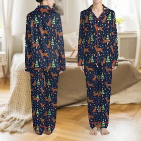 Unisex Labrador Dog Owners Christmas Pajama Pants: Festive Reindeer Antler Lab Pattern Satin Pajamas Set