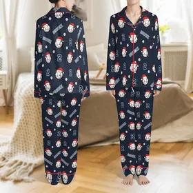 Custom Family Baseball Christmas Lounge Sets: Personalized Name & Number Santa Hat Reindeer Lights Pattern for All Sizes Satin Pajamas Set