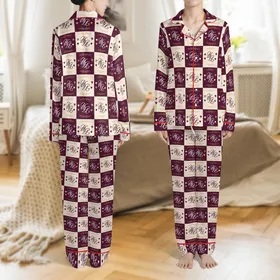 Women's Personalized Gift: Elegant Script Initial Monogram Rose Heart Pattern Rayon Cotton Sleep Set Satin Pajamas Set