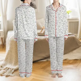 Women's Elegant Personalized French Toile Golden Retriever Satin Sleep Set, Custom Pet Name Satin Pajamas Set