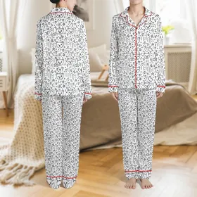 Children's Hand-Drawn Bear Heart Dot Star Sleepwear Design Satin Pajamas Set