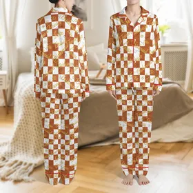 Bride Bridesmaid Personalized Satin Pajamas: Gold Script Rust Orange White Sleep Set Satin Pajamas Set