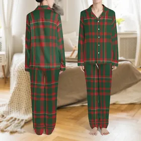Heritage Style Forest Green Red Tartan Plaid Pattern Graphic Design Satin Pajamas Set