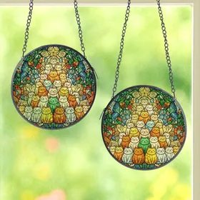 Cat Lovers' Whimsical Stained Glass Cat Christmas Tree Festive Jewel Tones Stained Glass Suncatcher