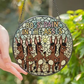Workplace Humor Fans' Vivid Stained Glass Donkey Personalities Amber Yellow Rose Pink Mosaic Art Stained Glass Suncatcher