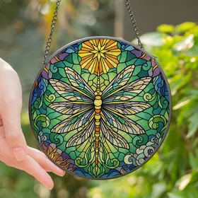 Holiday Art Enthusiasts' Intricate Tiffany Stained Glass Dragonfly Christmas Tree Mosaic Jewel Tones Stained Glass Suncatcher