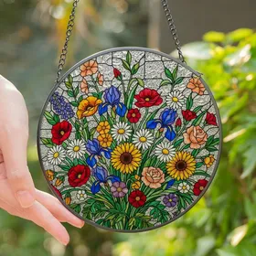 Nature Lovers' Vibrant Tiffany Stained Glass Wildflower Bouquet Mosaic Stained Glass Suncatcher