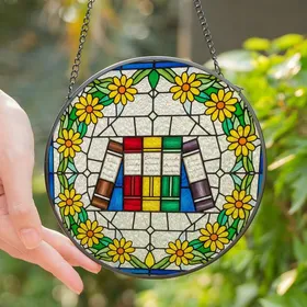 Art & Book Lovers' Vibrant Jewel Tone Stained Glass Books Floral Mosaic Art Stained Glass Suncatcher
