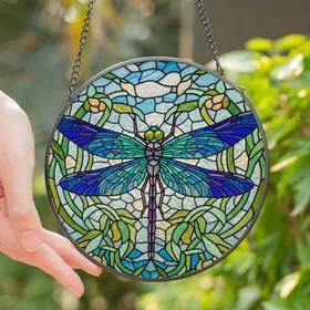 Dragonfly Lovers' Intricate Tiffany Stained Glass Teal Purple Blue Green Mosaic Art Stained Glass Suncatcher