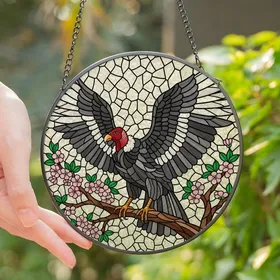 Nature & Art Lovers' Highly Detailed Condor Vulture Stained Glass Cherry Blossom Design Stained Glass Suncatcher